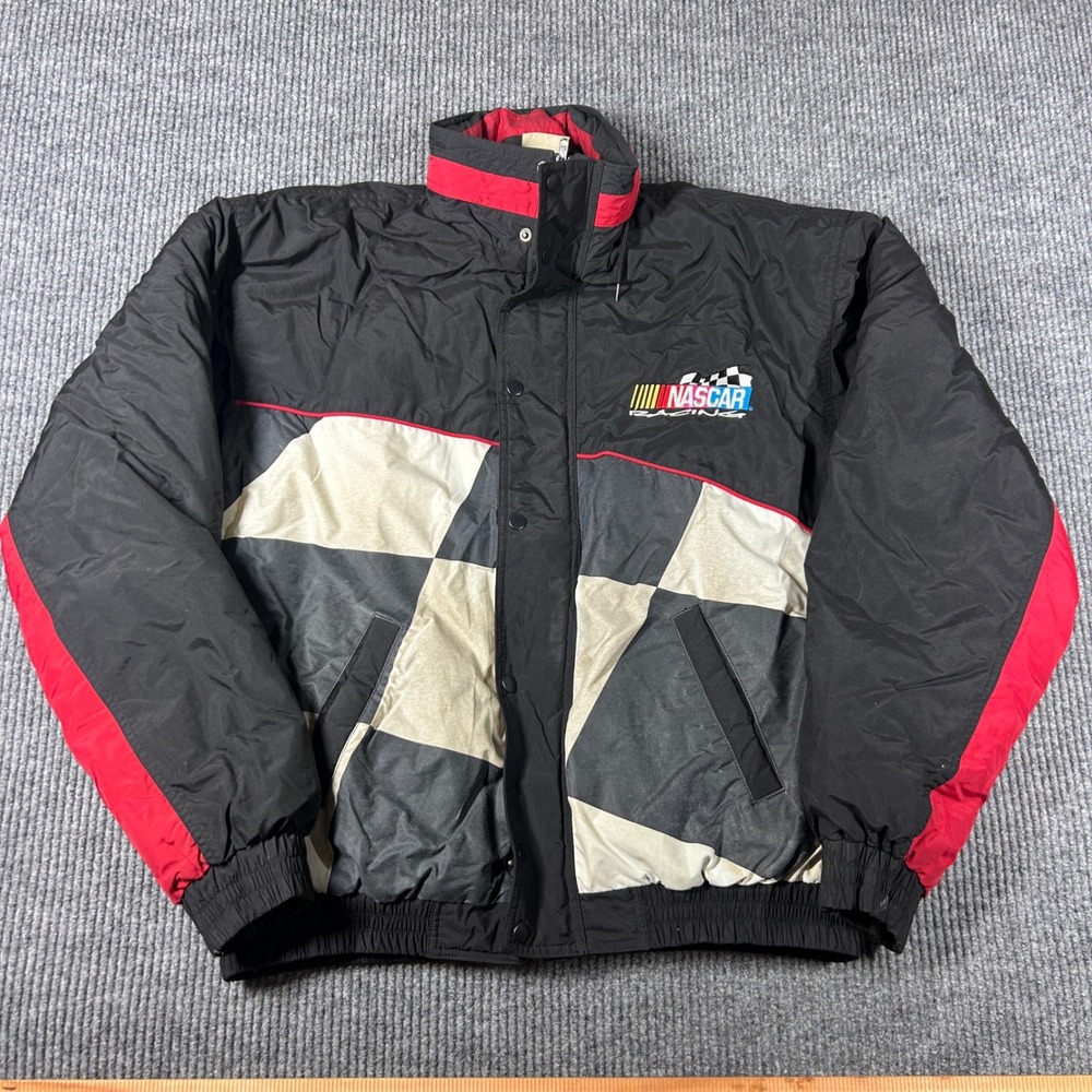 Vintage Kudzu Jacket Men's XL NASCAR Racing Black Red Checkered Padded Bomber